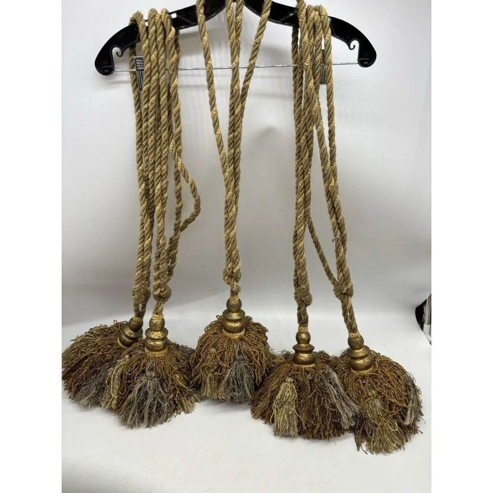 5 Large 8” Pouf Tassel Curtain Tie Back Upholstery Trim Beige Brown Taupe